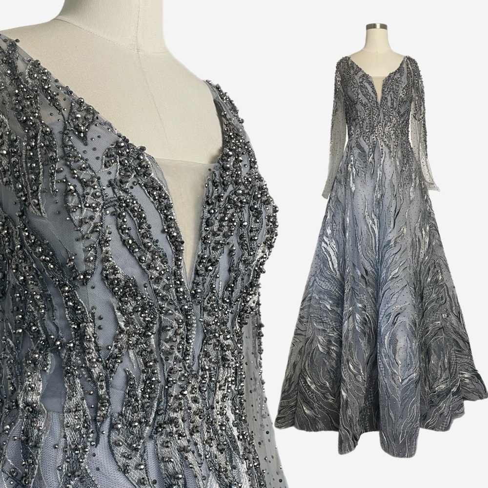 Lara NWT silver gray crystal embroidered mesh ball gown prom sea witch fairy 6